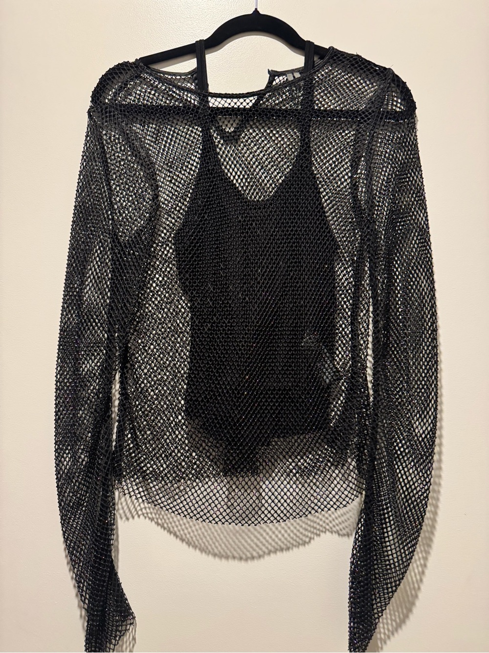 Black Mesh Long-Sleeve Top - Women's
